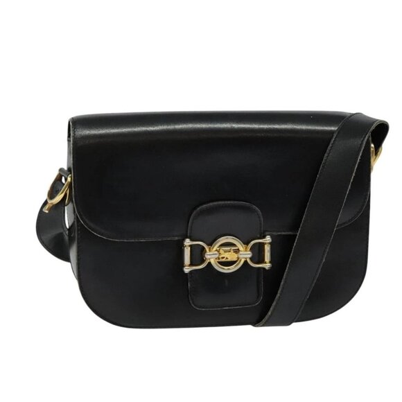 CELINE Shoulder Bag Leather Black Gold Auth 125931 - Picture 1 of 16